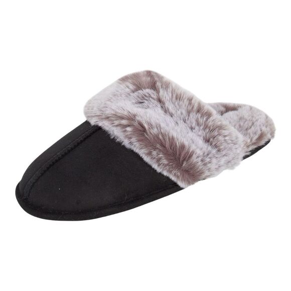 Jessica Simpson Comfy Faux Fur Black Memory Foam Cozy House Slipper Size 9-10 - Picture 1 of 5